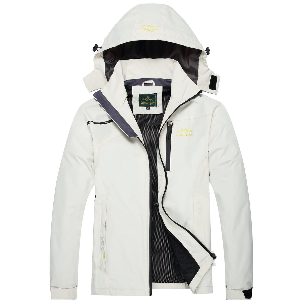 GIISAM Mens Waterproof Lightweight Windbreaker Rain Jacket,Travel Construction Work Raincoats for Men White Small