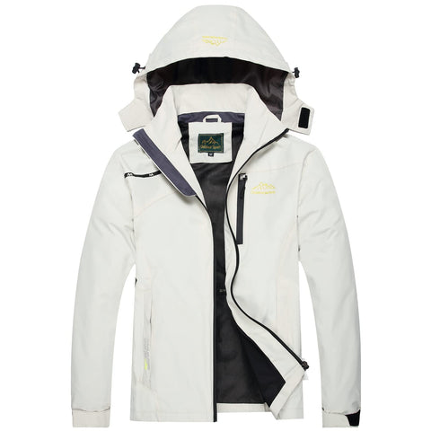 GIISAM Mens Waterproof Lightweight Windbreaker Rain Jacket,Travel Construction Work Raincoats for Men White Small