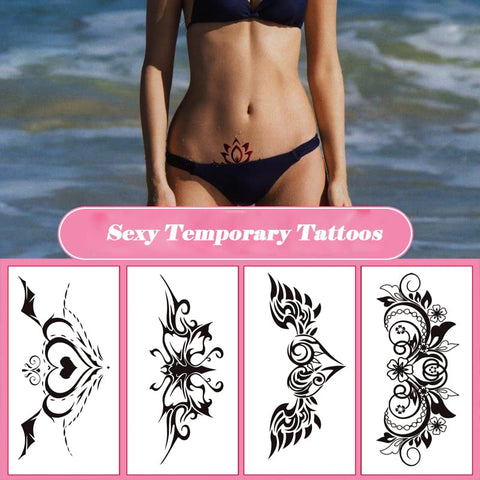Naughty Bold Girl Tattoos - 24-Sheet Black Flower Wing Temporary Tattoos for Women Ladies Girls, Fun for Lower Back Legs Arms Butt Stomach Fake Tattoo