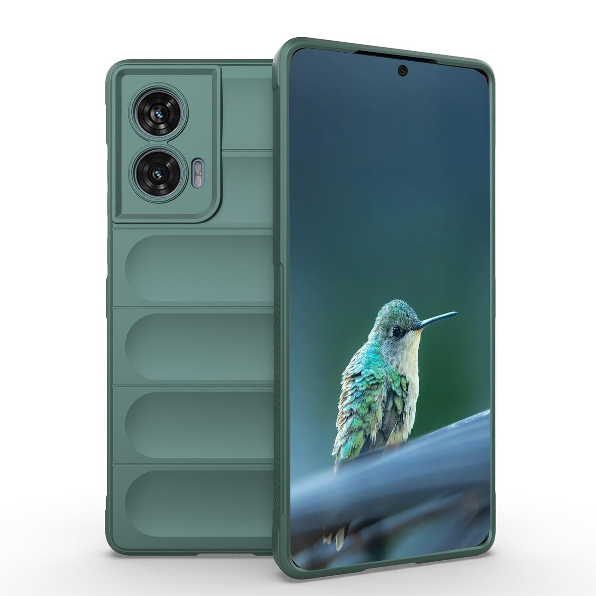 YUEQIAN Case for Motorola Edge 50 Fusion 5G, Heavy Duty Double Airbag Liquid Silicone TPU Bumper Shockproof Case, Ultra Thin Soft Flocked Lining Anti-Scratch Cover, Green