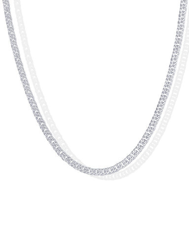 PAVOI 14K Gold Plated Curb Paperclip Box Sphere Bead Snake and Figaro Chain Adjustable Necklace (Curb-2x, White Gold Plated)