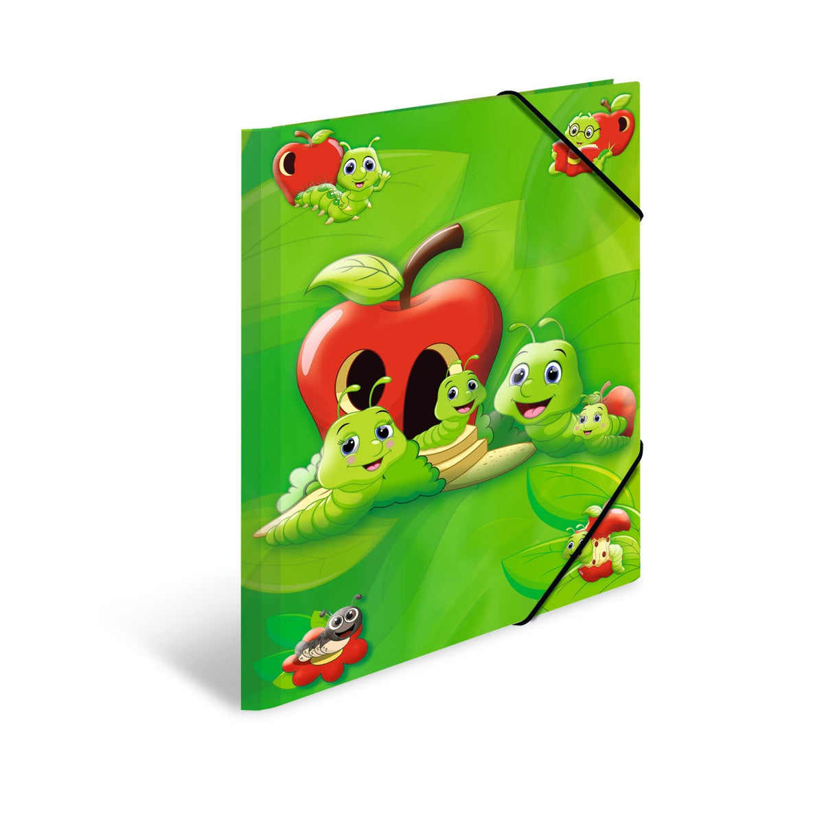 HERMA 19633 Portfolio Folder A3 Nursery Animals Fritz The Worm Sturdy Cardboard Folder with Full Inner Print and Elastic Band, Document Folder for Children, Boys and Girls