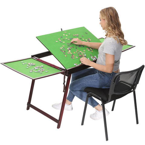 Shyneer Wooden Jigsaw Puzzle Folding Table,Portable Folding Puzzle Board Rack Tilting Table for Adults,Puzzle Accessories,Gift for Puzzle Amateur (for 1500PCS with Boards and Legs, Green&Brown)