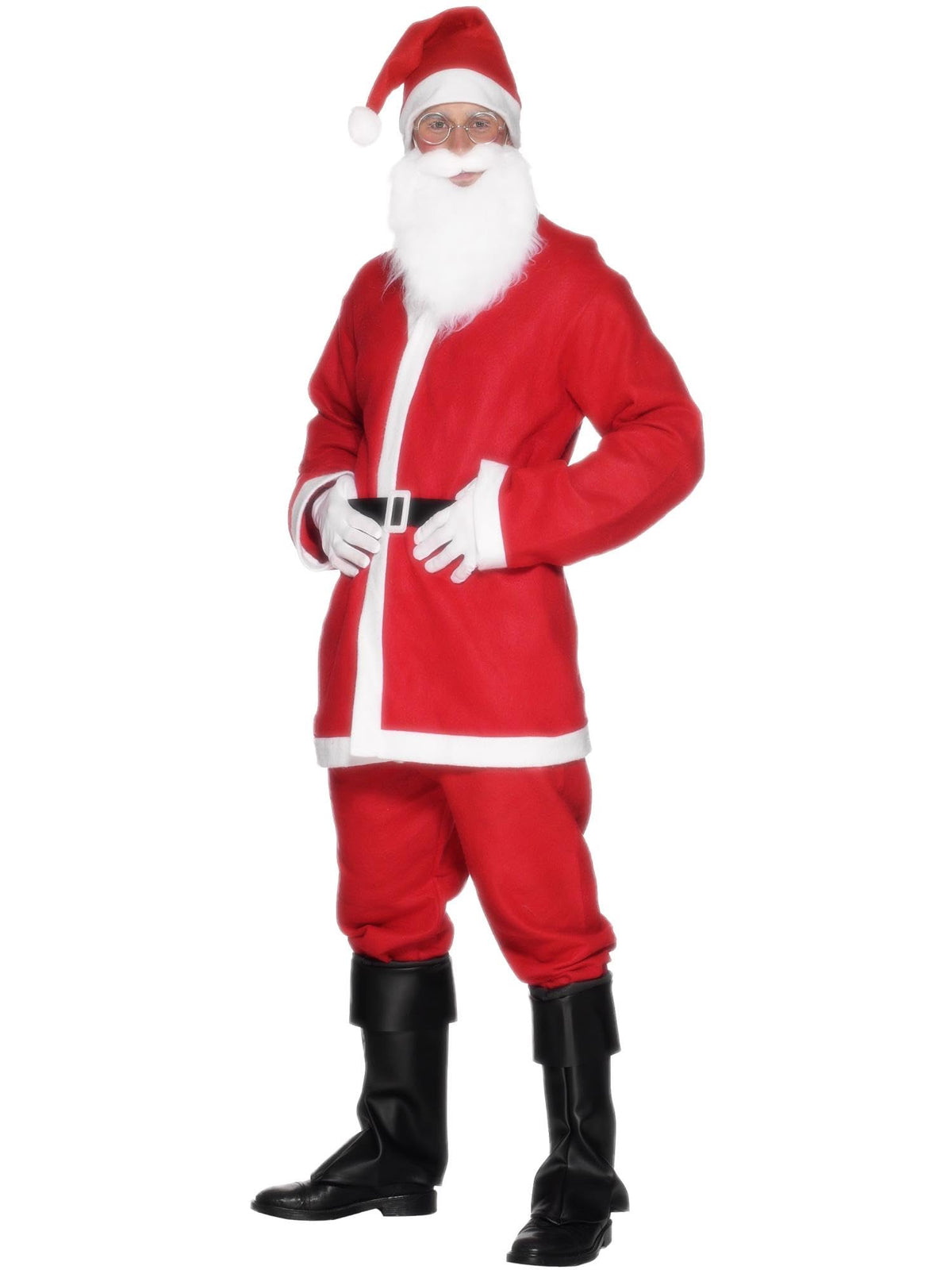 Smiffys Men's Deluxe Santa Suit Costume, Father Christmas Outfit with Jacket, Trousers, Beard, Hat & Belt, Perfect for Christmas Fancy Dress & Holiday Parties, Santa Adult Dress Up Outfits, Large
