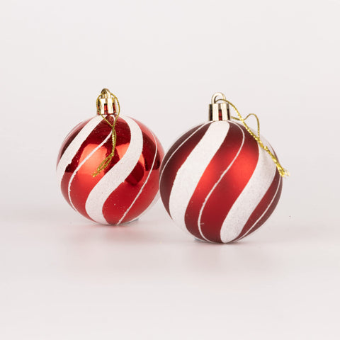 60mm/6Pcs Christmas Baubles Shatterproof Red White Candy Strips, Christmas Tree Decorations Ball Ornaments Balls Xmas Hanging Decorations Holiday Decor - Shiny,Matte,Glitter