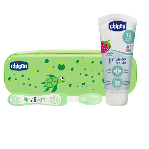 Chicco - Strawberry Toothpaste with Fluoride Unisex Dental Set Green