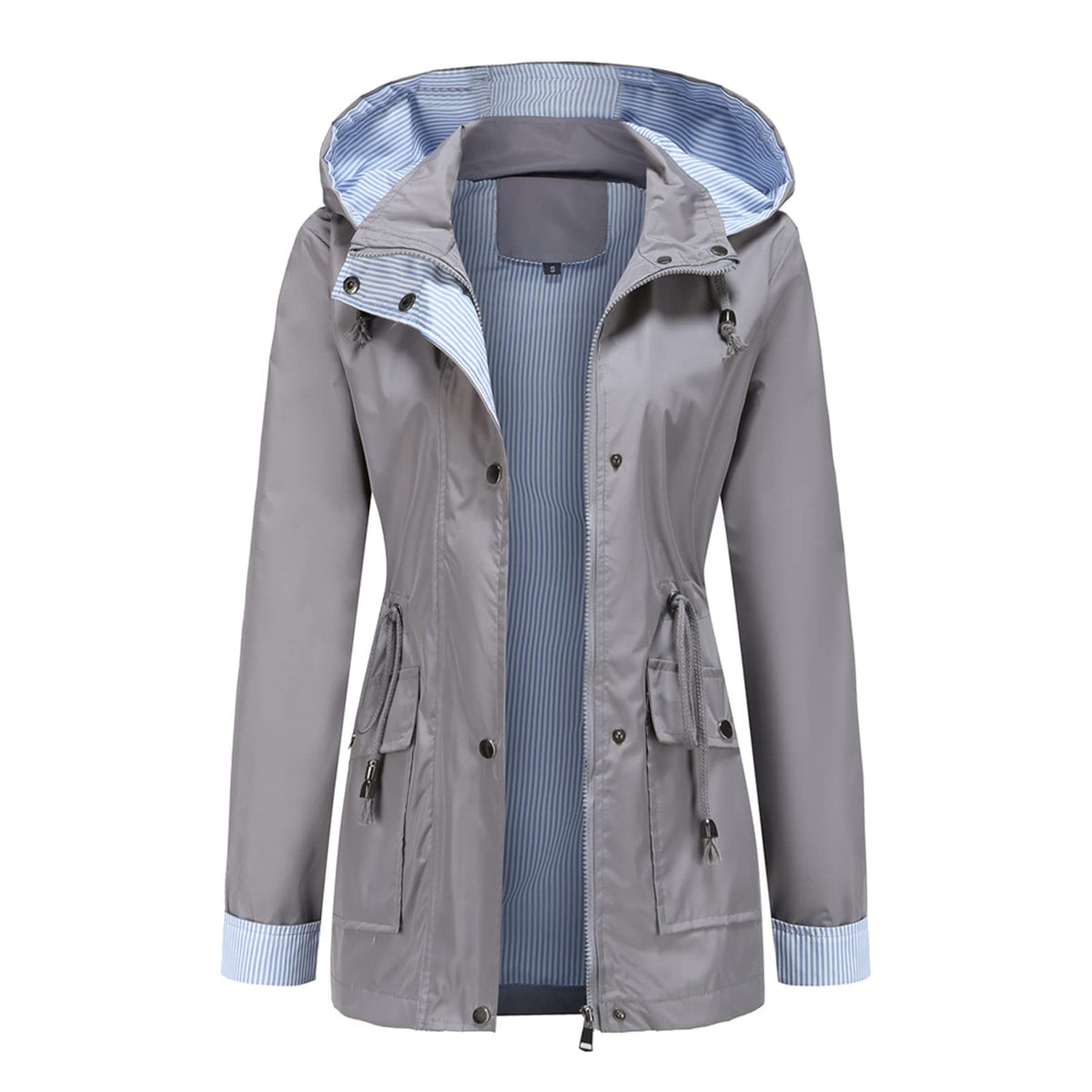 MODFUL Womens lightweight Jackets Waterproof Rain Jacket Windbreaker Outdoor Trench Coats With Hood (Grey, Large)