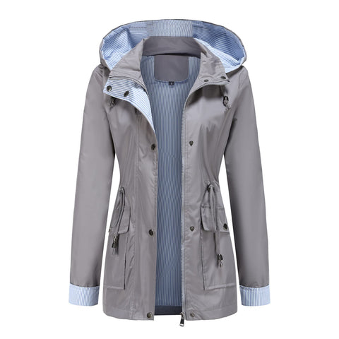 MODFUL Womens lightweight Jackets Waterproof Rain Jacket Windbreaker Outdoor Trench Coats With Hood (Grey, Large)