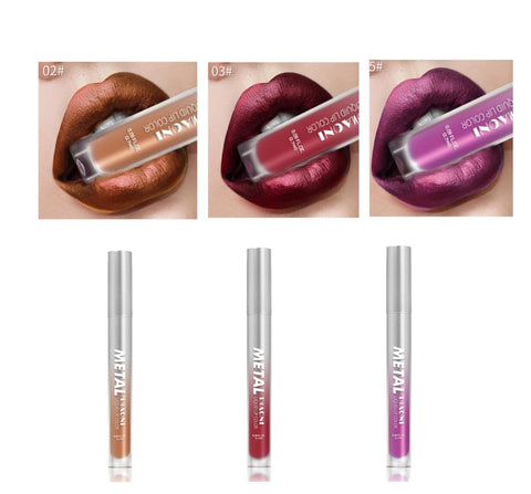 KARLOR Lip Stain Set Metallic, 3 PCs matt metallic lipstick set glitter bronze red purple rose lip gloss liquid lipstick metallic lip stain pearl liquid matt lipsticks 24 hours long -lasting?02+03+05?