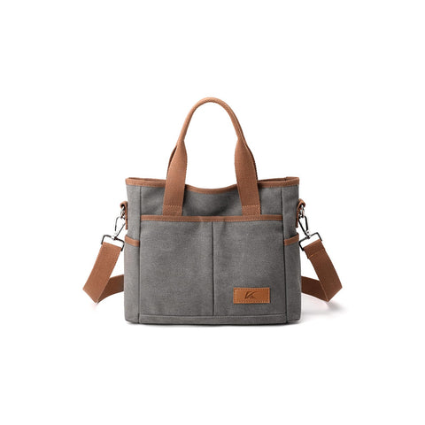 CORIOS Women Tote Handbag Canvas Shoulder Bag Casual Crossbody Bag Ladies Top Handle Bag Multi-Pockets Satchel Bag Fashion Messenger Bag for Shopping Travel Office Work Daily Use Grey