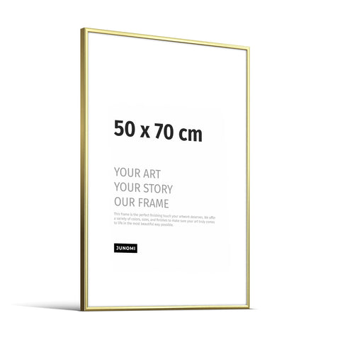 JUNOMI® Picture Frame 50 x 70 cm Aluminium Colour Gold (Glossy) Wall Decoration Metal with Shatterproof Acrylic Glass Picture Frame Metal