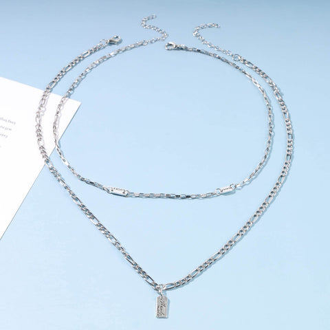 Yheakne Boho Layered Silver Bar Necklace Choker Figaro Chain Necklace Vintage Layering Link Chain Necklace Geometric Necklace Jewelry for Women and Girls