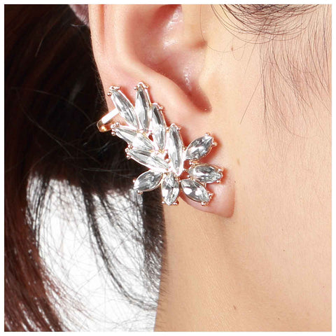 Yheakne Boho Crystal Ear Climber Earrings Silver Crystal Studs Earrings Punk Rhinestone Ear Crawler Earrings CZ Ear Cuff Climbing Earrings Bridal Earrings Jewelry for Women and Girls (Silver)
