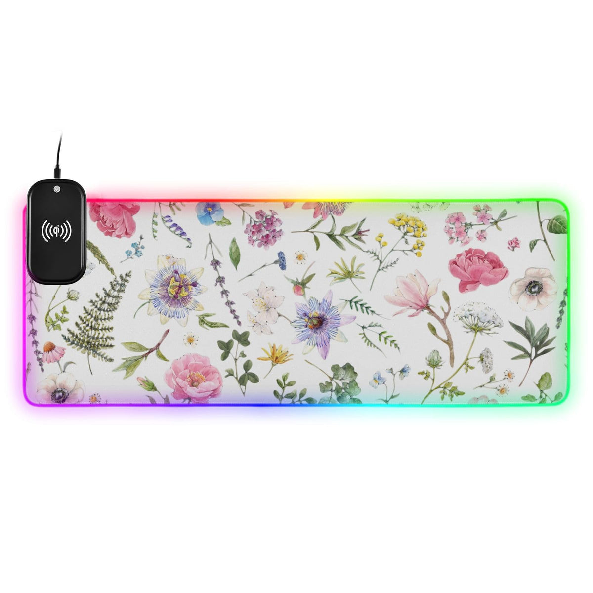 Floral Rose Wireless Charging Mouse Pad for Mobile Phone Extra Large Gaming Mousepad with 13 Lighting Modes Keyboard Mat for Gaming MacBook PC Laptop Desk Home Office