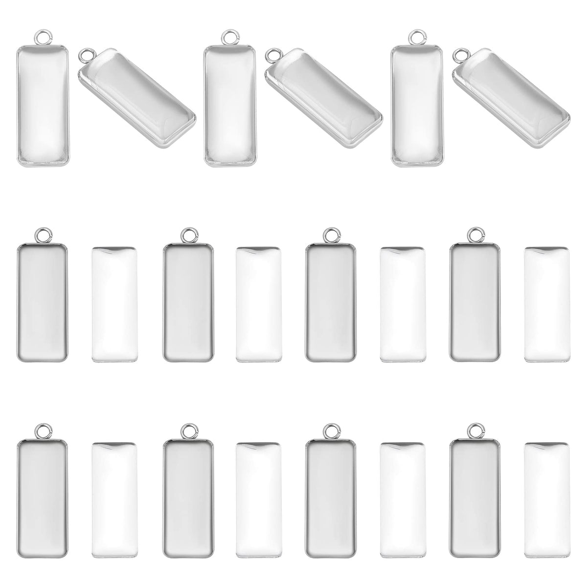 UNICRAFTALE 50pcs 10x25mm Tray Stainless Steel Pendant Cabochon Settings Rectangle Metal Stamping Tag Charms Blanks Dangle Charms for DIY Necklace Bracelet Jewelry Making