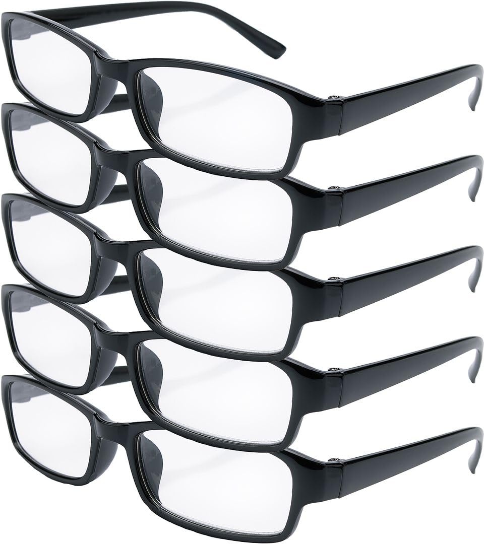 4sold The Reading Glasses Slim Readers Value 5 Pack Mens Womens Black +3.50