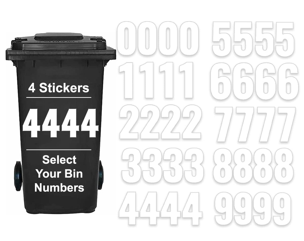 Pack of 4 Plain Bin Stickers for Wheelie Bins Number - 4 Waterproof (17 cm) Labels for Wheelie Bins & Garbage Bins Packwith®