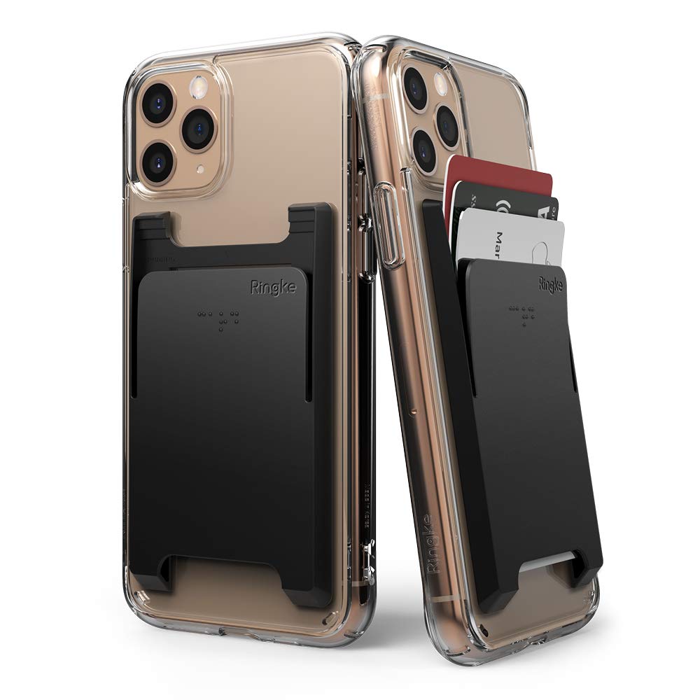 Ringke Slot Card Holder [2 Pack] Minimalist Adhesive Wallet for iPhone/Galaxy/Pixel/More Series Phone Case, Slim Hard PC Stick On Card Sleeve for Credit Card, ID, etc. - Black