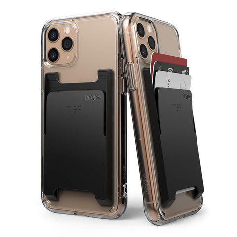 Ringke Slot Card Holder [2 Pack] Minimalist Adhesive Wallet for iPhone/Galaxy/Pixel/More Series Phone Case, Slim Hard PC Stick On Card Sleeve for Credit Card, ID, etc. - Black