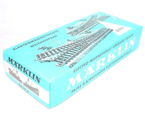 MARKLIN HO ELECTROMAGNETIC SWITCHES M Tracks Pair TURNOUTS 5117 with Original Box and PAPERWORKS