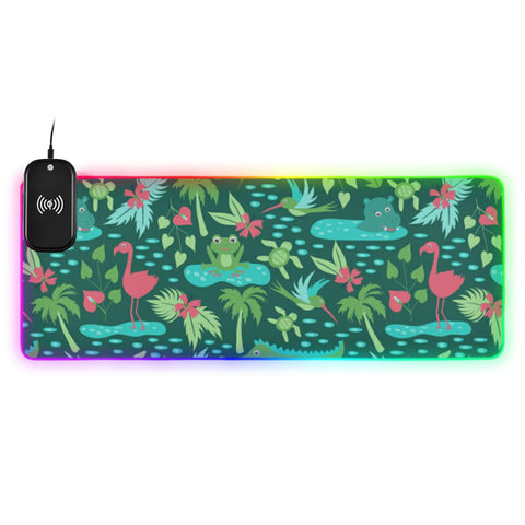 Flamingo Turtle Wireless Charging Mouse Pad for Mobile Phone Extra Large Gaming Mousepad with 13 Lighting Modes Mouse Mat for Gaming MacBook PC Laptop Desk Home Office