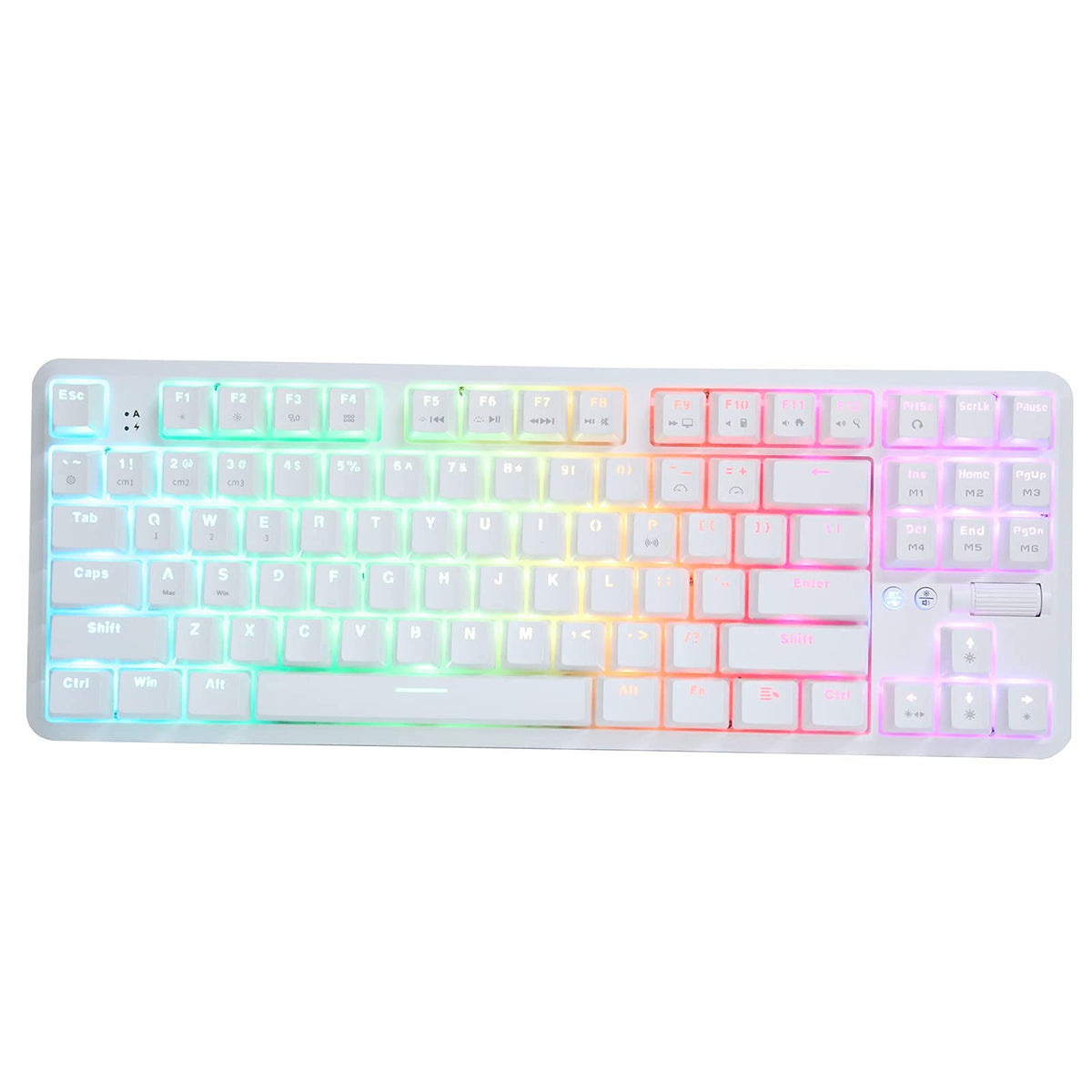RGB Mechanical Gaming Keyboard, K870T 87 Keys Mechanical Keyboard Backlit Keys with Bluetooth 1.6m Wired Dual Mode and 18 Colorful RGB Light (White)