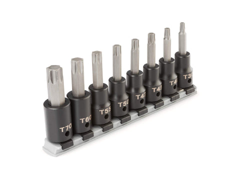 TEKTON 1/2 Inch Drive Torx Impact Bit Socket Set with Rail, 8-Piece (T30-T70) | SIB92102