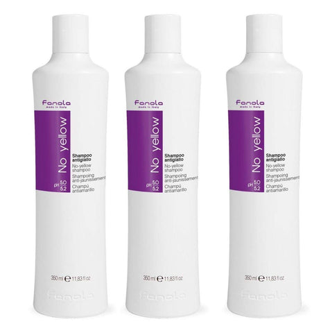 Fanola No Yellow Shampoo With Purple Violet Pigments To Eliminate Unwanted Yellow Tones & Brassiness In Platinum, Light Blonde, Gray, Bleached, or Highlighted Hair 11.83oz (Pack of 3)