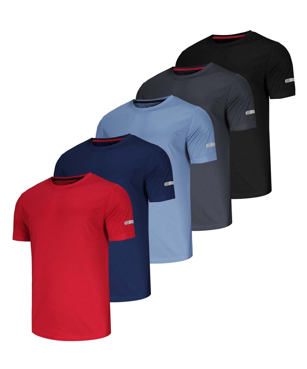 5 Pack Running Shirts Men Sport Tops Dry Fit Gym Shirt Athletic T Shirts Breathable Workout Shirts Work Shirt Mens Running Top Quick Dry Hiking T Shirts-Black/Grey/Navy/Haze/Red-M