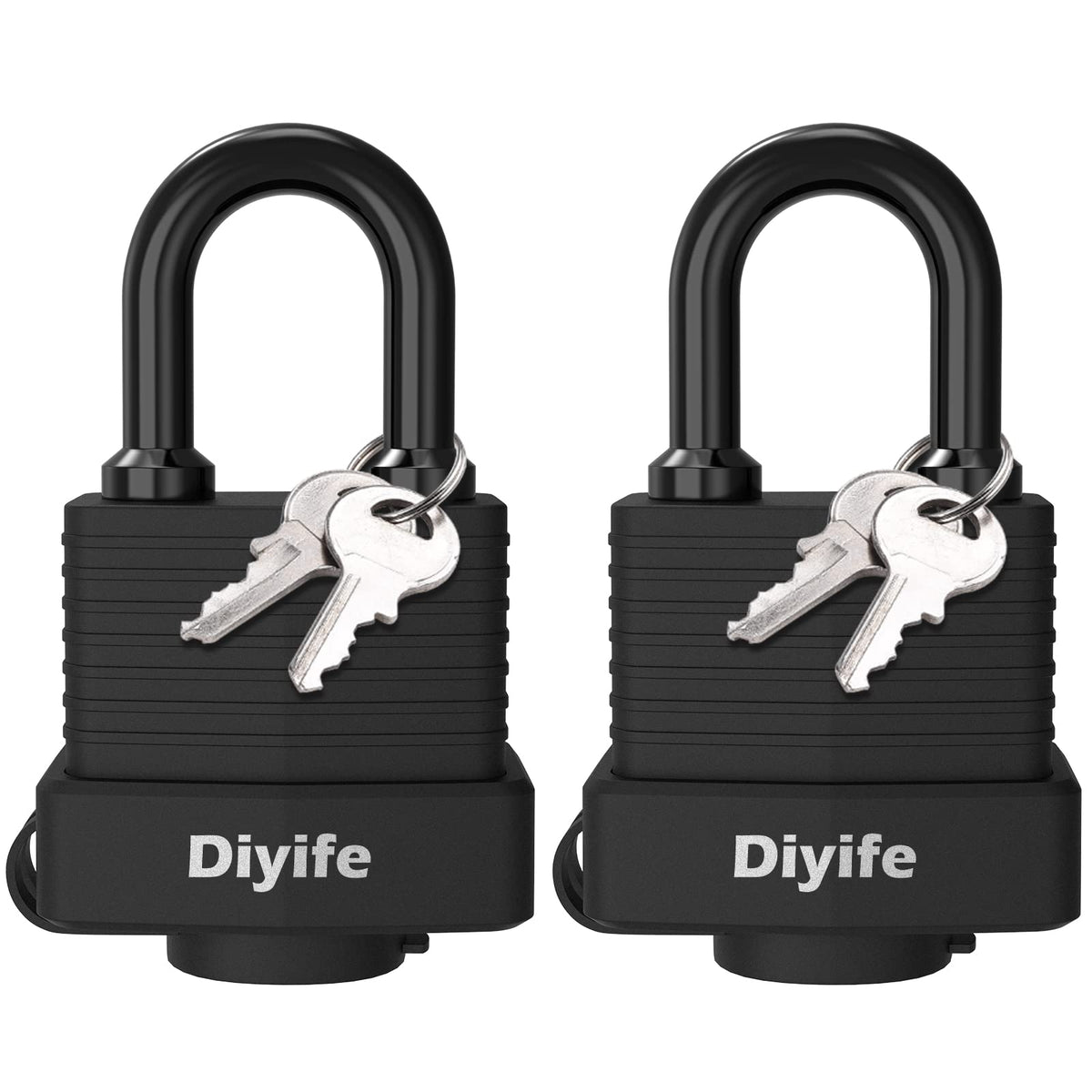 Padlock with Key, [2 Pack] [4 Keys] Diyife Key Padlock Weatherproof Outdoor, Waterproof Lock 40mm Heavy Duty Padlocks Anticut, Laminated Steel for School Gym Locker, Garage, Fence, Shed, Yard