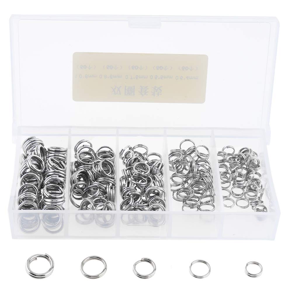 OriGlam 250pcs Multiple Sizes Round Stainless Steel Fishing Split Rings, Metal Solid Circle Lure Connectors, Fishing Rings, Fishing Split Rings for Jigging Fishing Hooks Fishing Lures Tackle