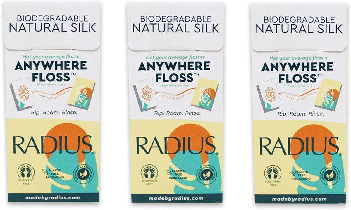 RADIUS Natural Unscented Silk Anywhere Floss Travel Dental Floss for Oral Care Boost Non Toxic Tooth & Gum Protection (20 Single Use Flossers per Pack) - Pack of 3