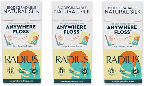 RADIUS Natural Unscented Silk Anywhere Floss Travel Dental Floss for Oral Care Boost Non Toxic Tooth & Gum Protection (20 Single Use Flossers per Pack) - Pack of 3