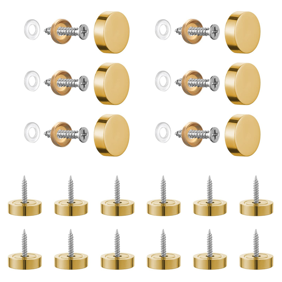 SHEENO 20Pcs Mirror Screws 16mm Brushed Mirror Screw Caps Copper Mirror Nails with Decorative Cap Covers for Mirrors Tables Bath Plates Wardrobes Glass Signs (Golden)