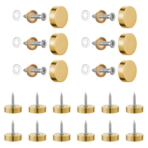 SHEENO 20Pcs Mirror Screws 16mm Brushed Mirror Screw Caps Copper Mirror Nails with Decorative Cap Covers for Mirrors Tables Bath Plates Wardrobes Glass Signs (Golden)