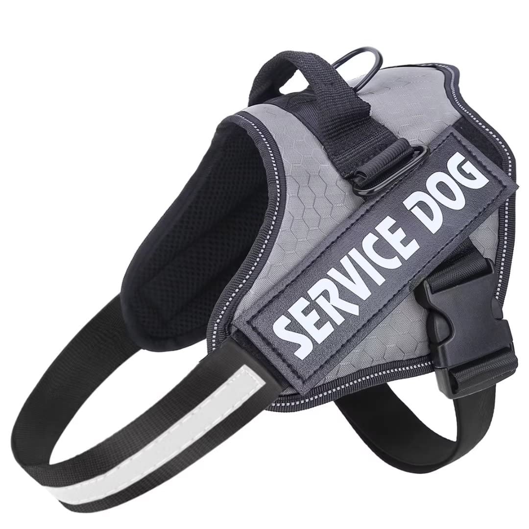 Belababy Soft No Pull Dog Harness X Small, Adjustable Assistance Service Dog Vest with Safety Buckle, Reflective Breathable Outdoor Training Dog Harness?Gray?