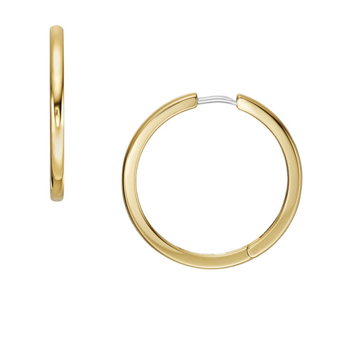 Fossil Women's Stainless Steel Gold-Tone Hoop Earrings, Color: Gold (Model: JF04638710)
