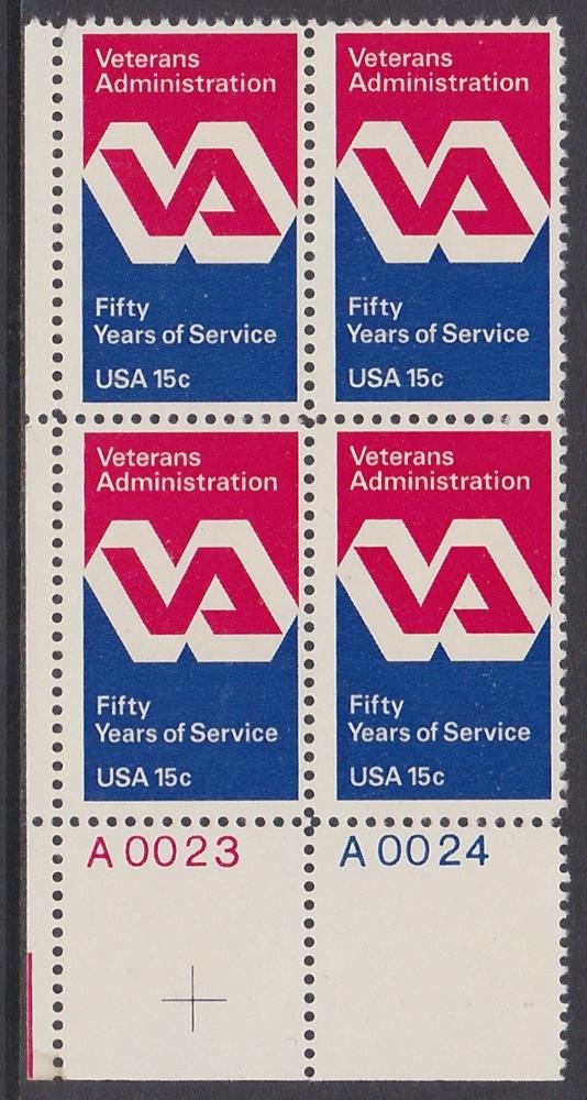 US 1980 Veterans Administration #1825 Plate Block of Four Stamps