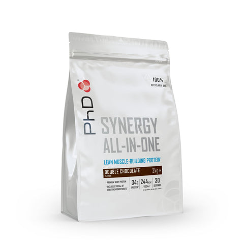 PhD Nutrition Synergy All in one Lean Protein Powder, Lean-Muscle Building Formula, Ideal for Post Workout, Double Chocolate Flavour, 30 Servings per 2kg Bag