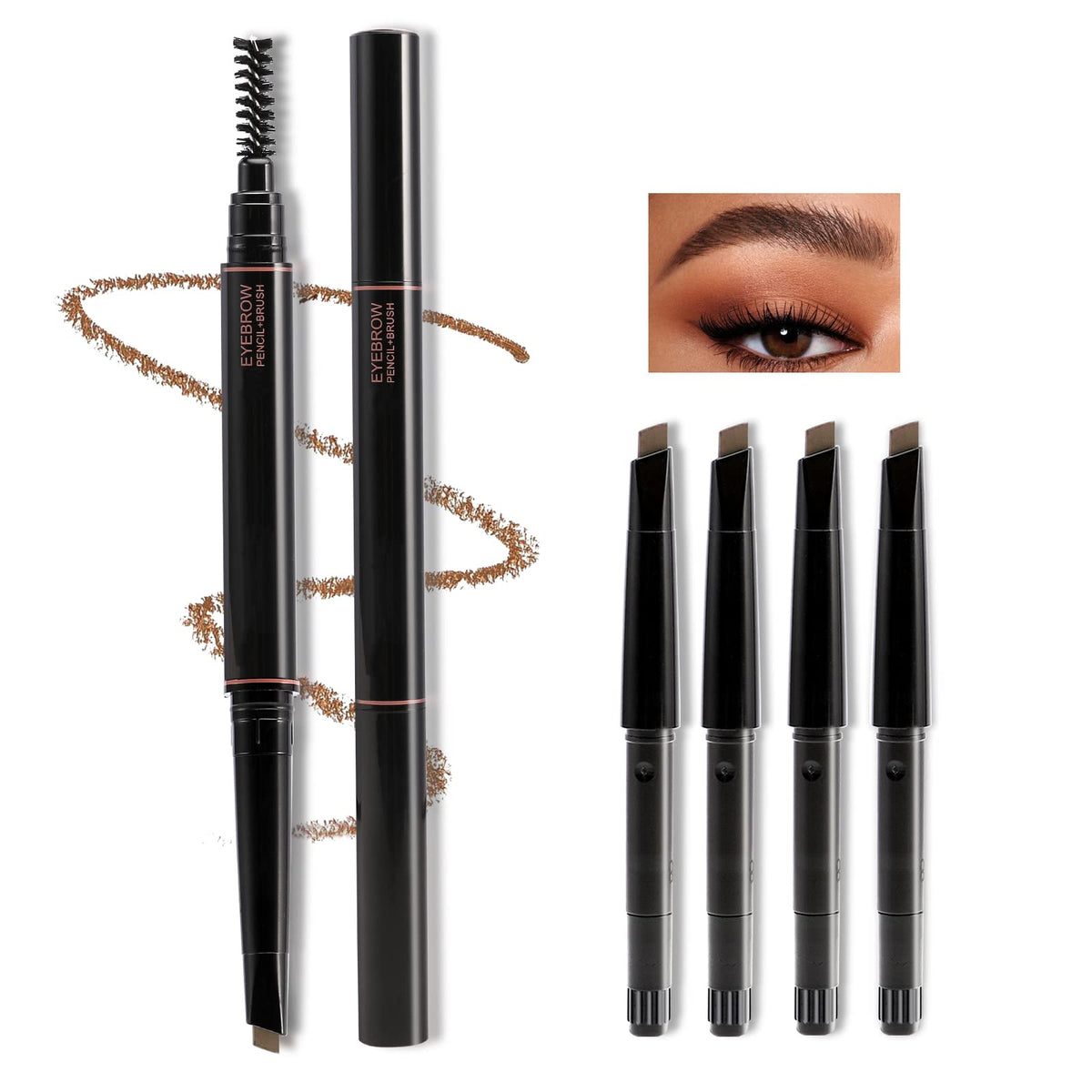 Boobeen Brow Definer Pencil Waterproof Eyebrow Pencil Set Fills Brows - Double-Headed Brow Pencil with 4 Replaceable Refills, Long Lasting