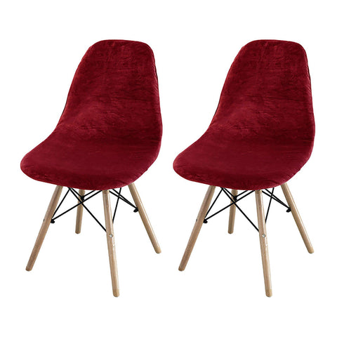 Velvet Shell Chair Cover, Soft Stretch Dining Chair Covers Reusable Armless Chair Cover With Elastic Bottom For Dining Room Kitchen-wine red-Set Of 2