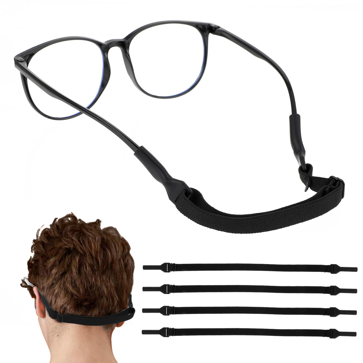 YUXIANLB 4 Pcs Kids Glasses Strap, Adjustable Glasses Strap Eyewear Retainer Sunglasses Strap Sport Eyeglasses Holder Straps for Toddlers, Kids, Men and Women (Black)
