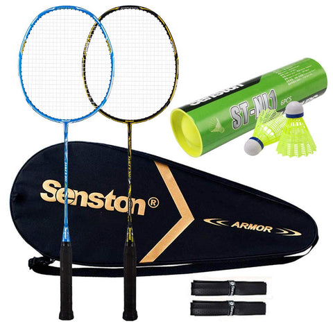 Senston 2 Pack Badminton Racket Set Graphite Full Carbon Badminton Racquet With Premium Quality Protective Carry Case and 2 Overgrips