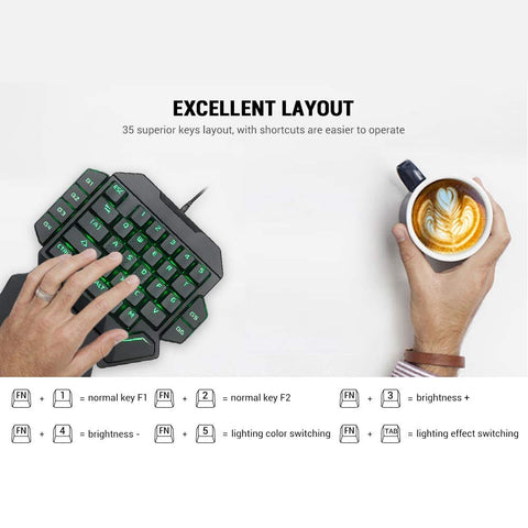 Dpofirs One Hand Keyboard, Universal Blue Switch Keyboard with Macro Definition Function, 35 Keys Mechanical Keyboard with RGB Blacklight Cable for Win10/8/7/Vista/ME/OS/Linux/IBM