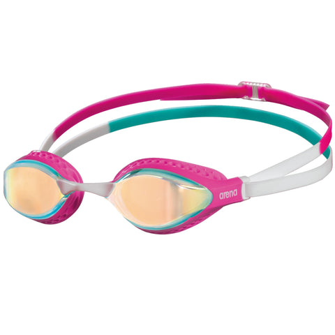 ARENA Unisex Adult Air-Speed Anti-Fog Racing Swim Goggles for Men and Women Special Air Seals Technology Mirror Lens, Yellow Copper/Pink