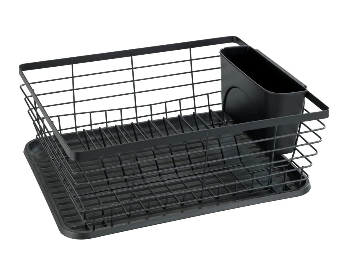 WENKO Dish Drainer Drip Dish Drainer for Dishes, Ideal for Sitting Next to the Sink, Made of Powder Coated Metal and Plastic, 36 x 30.5 x 15cm, Black