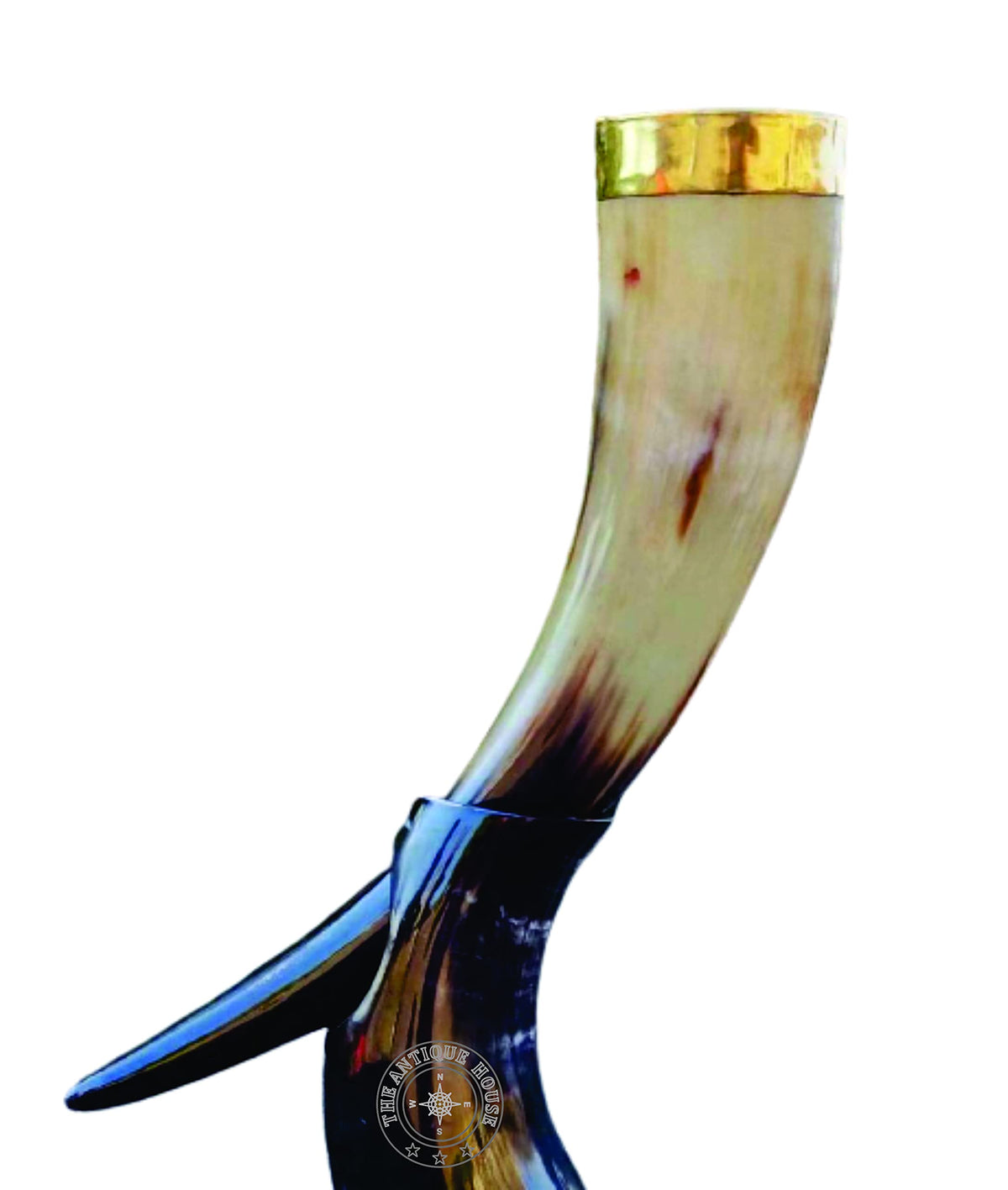 THE ANTIQUE HOUSE Ox-Horn Viking Drinking Horn Mug with Horn Stand & Brass Rim Christmas/Birthday Gift/Father Day Gift