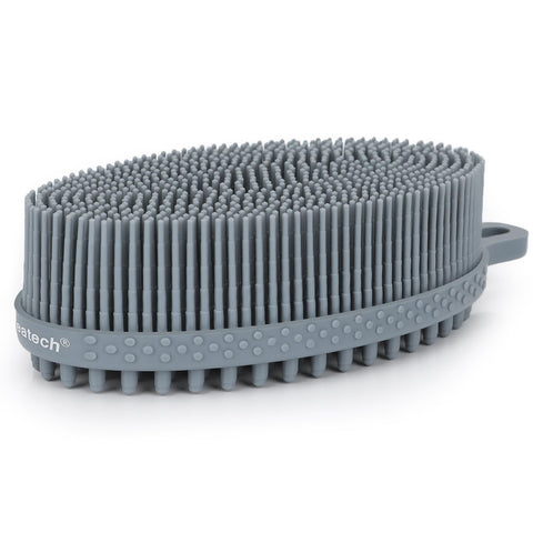 FREATECH Silicone Body Scrubber - Dual-sided Bath Shower Loofah Body Cleansing Brush for Gentle Exfoliation and Massage, Hygienic and Easy to Clean, for Men, Women and Kids, All Skin Types, Grey
