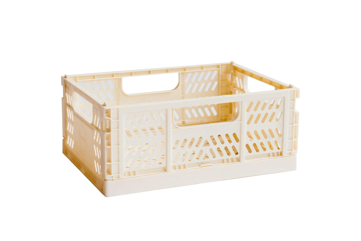 3 Sprouts Recycled Plastic Collapsible Crate - Stackable Folding Storage Crate for Organization for Adults & Kids - Foldable Plastic Crate - Medium - Cream