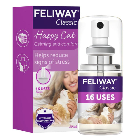 FELIWAY Classic 20ml Spray, comforts cats and helps solve behavioural issues and stress/anxiety in the home and on the move - 20 ml (Pack of 1)